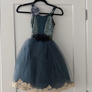 Teal Floral Appliqué Tulle Ballet Costume